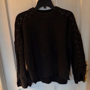 AllSaints Black Lace-Up Sleeve Crewneck Sweater